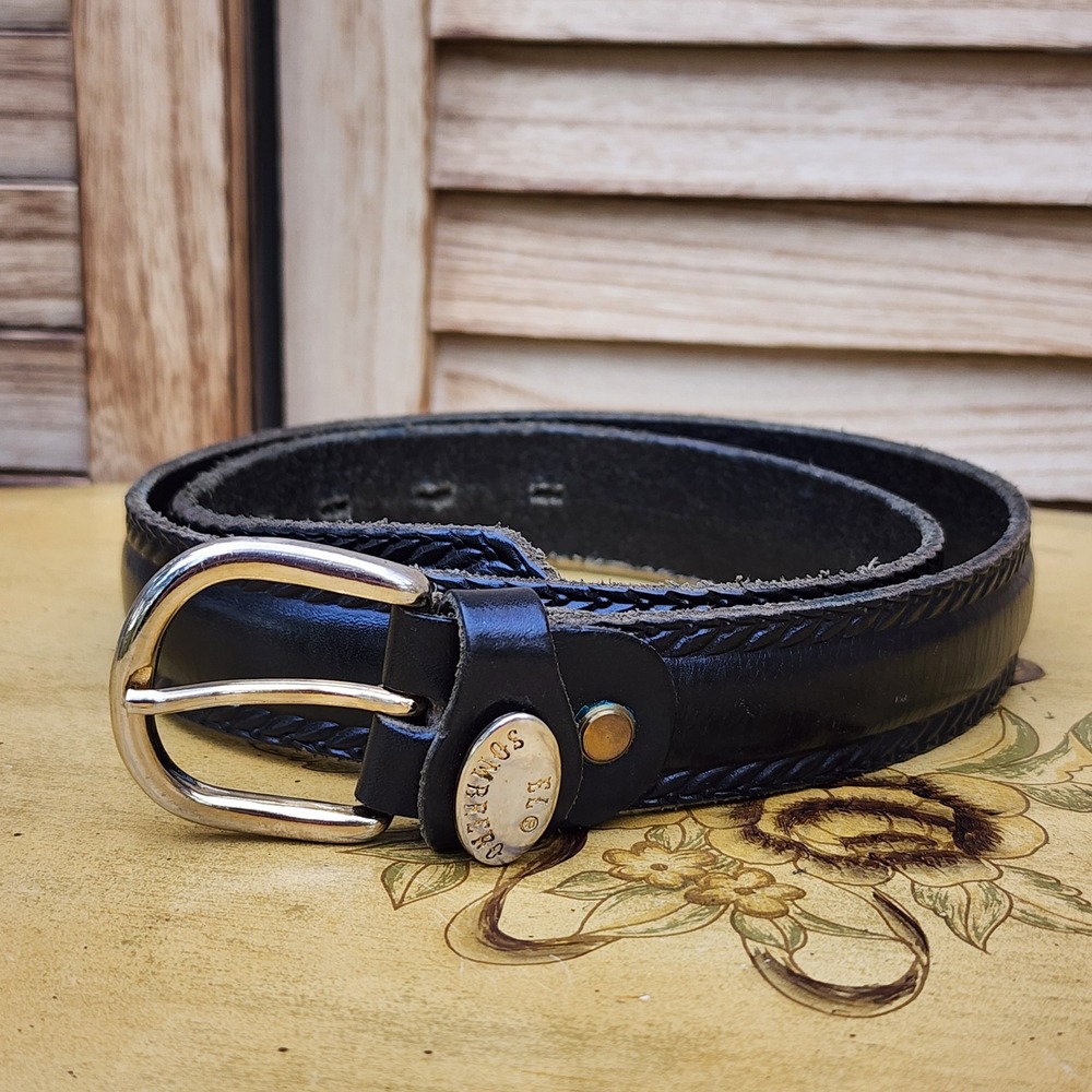 100% Leather Sz 36 Black Braided Edge Belt Timeless Classic Made in Italy Fall